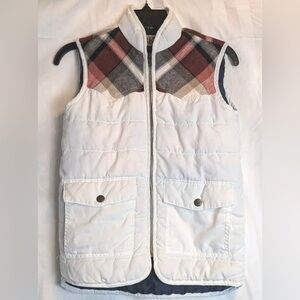 BKE Chic White Vest with Plaid Details size S